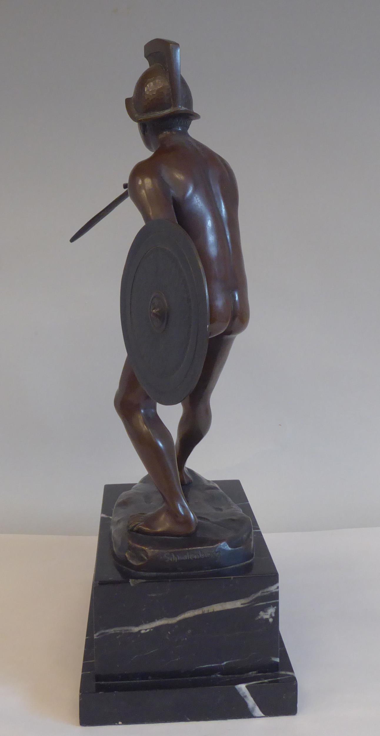 After Schwaldenberg - a cast and patinated bronze nude, classical warrior with a shield and sword - Image 4 of 8