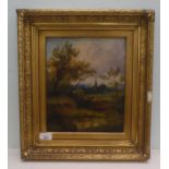 Early 20thC British School - a landscape with church grounds  oil on board  9" x 11"  framed