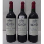 Wine, three bottles of 1994 Chateau Leoville-Las Cases Grand Vin de Leoville