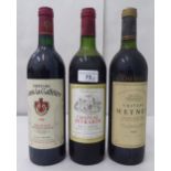 Wine, a bottle of 1988 Chateau Canon-La-Gaffeliere; a 1982 Chateau Peyrabon; and a 1982 Chateau
