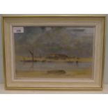 John Clarke - a barren riverscape  mixed media  bears a signature & dated '87  8" x 11"  framed