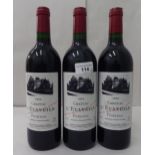 Wine, three bottles of 1994 Chateau L'Evangile Pomerol