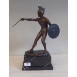 After Schwaldenberg - a cast and patinated bronze nude, classical warrior with a shield and sword