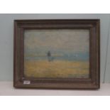 W Mason - a man and his dog on a beach  oil on board  bears a signature & labels verso  12" x 15"
