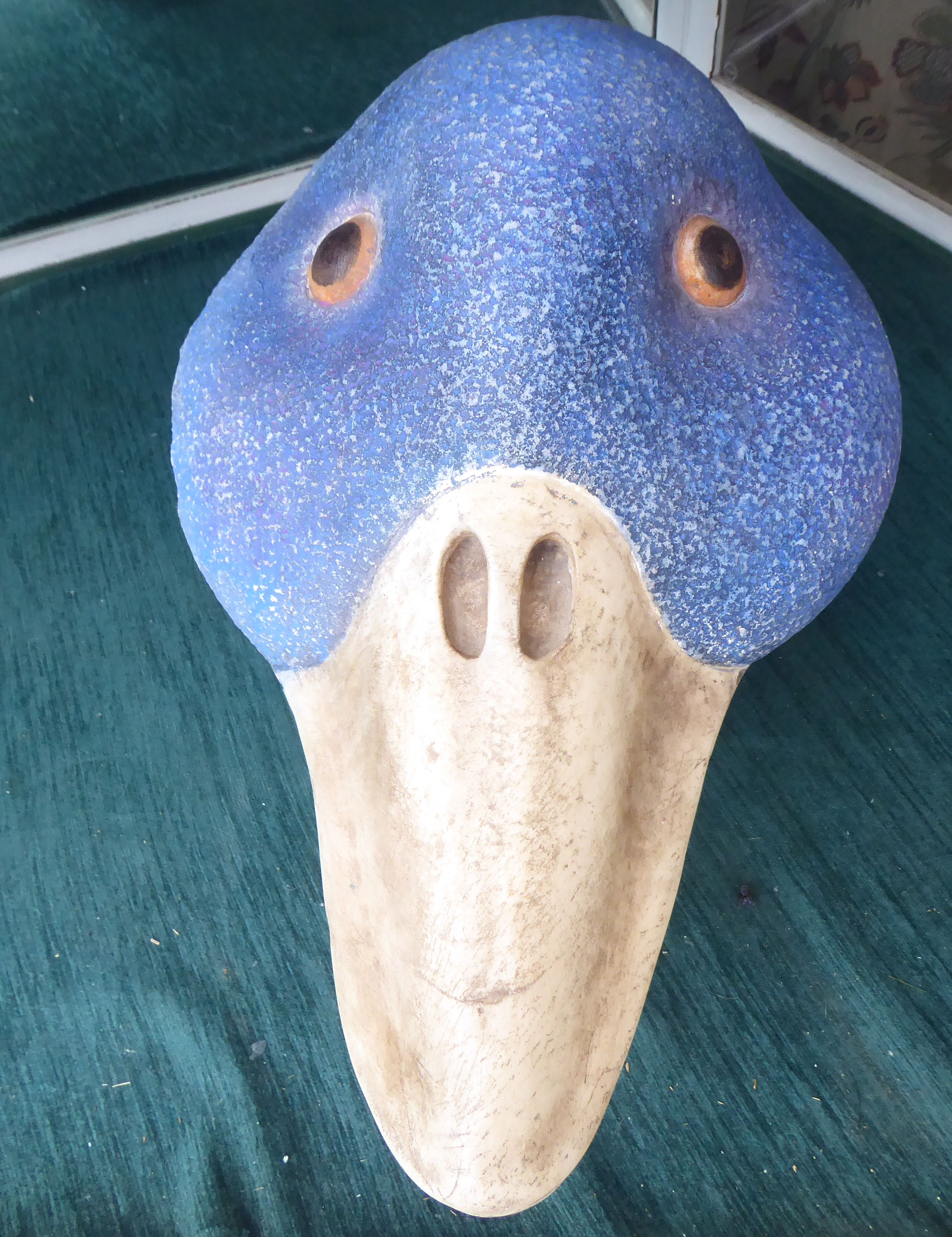 Attributed to Jean-Marie Fiori - a caved and painted marble sculpture, a duck's head, on a wooden - Image 7 of 7