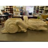 Two ceramic planters, one fashioned as a swan, the other a snail  12"h  25"w