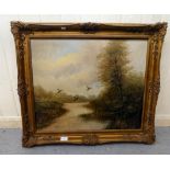 Tavelli - a riverscape  oil on canvas  bears a signature  19" x 23"  framed