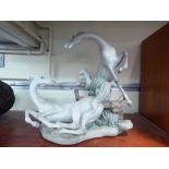 A Lladro porcelain group, two disgruntled horses  16"h