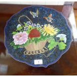 A mid 20thC Chinese cloisonné plate, decorated with a basket of flowers and butterflies