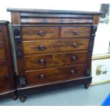 A 19thC Scottish style mahogany, six drawer dressing chest, on a plinth and turned feet  55"h  51"w