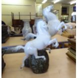 A Lladro porcelain group, two rearing horses  model no.1567  20"h