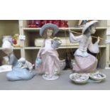 Lladro china figures: to include an Asian fish seller  12"h