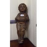 A vintage carved wooden figure, a cherub playing an accordion  19"h