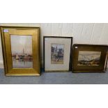 Three late 19thC framed watercolours, viz. one depicting a Highland landscape in winter  6.5" x 10";