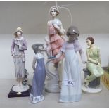 Ceramic and resin figures: to include a Nao china example, a girl holding a candle  10.5"h
