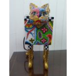 A Toms Drag painted wooden box, fashioned as a cat, entitled 'Cat Caddy'  15"h  8"w