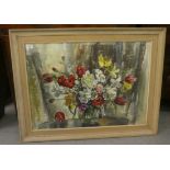 Marcella Smith - mixed flowers in a vase  watercolour  bears a signature  21" x 30"  framed