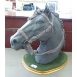A Lladro porcelain head of a horse  14"h on a plinth