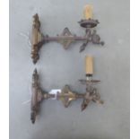 Two 19thC style cast metal piano sconces, decorated with grotesque masks  7"h  9"deep