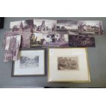 Eighteen works, mainly watercolours in the manner of William Gage - church views and similar