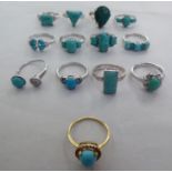 Silver rings, set with turquoise coloured stones