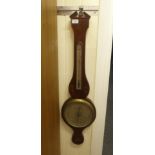 A 19thC string inlaid marquetry and mahogany cased wheel barometer with a broken arch pediment, a