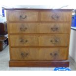 A late Victorian string, ebony and crossbanded mahogany five drawer dressing chest, on a plinth