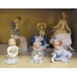 Lladro china figures: to include a girl holding kittens  8"h