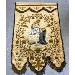 A 19thC religious hanging tapestry, worked in coloured metal thread with tasselled borders  60" x