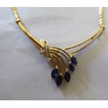 A 9ct gold sapphire and diamond set necklet, on a fine chain