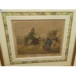 An early 19thC comedic study, featuring 'The Progress of Steam'  coloured print  8" x 10"  framed