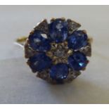 A 9ct gold sapphire and diamond set cluster ring