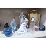 Decorative items: to include Nao porcelain figures  largest 9.5"h; and a Seiko Westminster