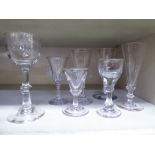 19thC and later drinking glasses: to include one with bell shape, knopped stem; and an ale glass