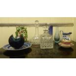 Ceramics and glassware: to include a Tom Dixon blue glass vase of cut spherical form  5"dia