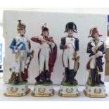 Four Naples porcelain figures, soldiers  12"h