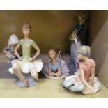 Lladro china figures: to include a seated ballerina  8"h