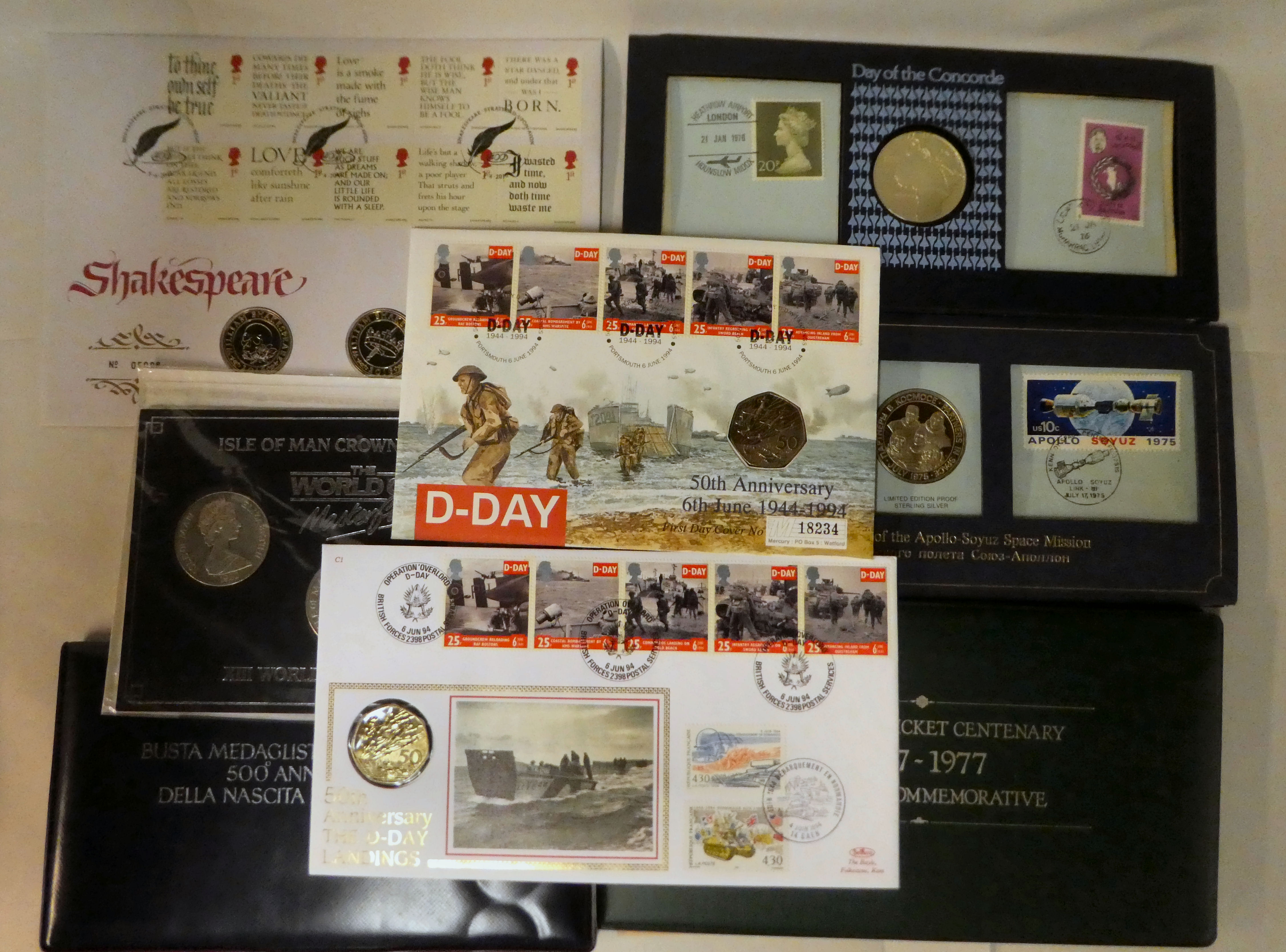 Uncollated presentation, variously themed proof coins: to include D-Day and Concord related
