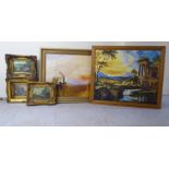 Framed pictures: to include Ronnie Ramsay - a sunset seascape  oil on board  bears a signature
