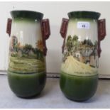 Two early 20thC Torquay pottery vases, decorated with scenes of Cockington Village and Cockington