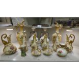 Late Victorian and later, mainly Austrian, china ornaments: to include ewers and vases  largest 15"h