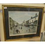 After Tom Dobson - a period street scene  coloured print  bears a blindstamp & pencil signature  14"