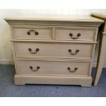 A modern cream painted dressing chest with two short/two long drawers, on a plinth  29"h  34"w
