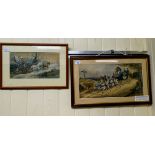 E Hull - an early 19thC coach and four  watercolour  bears a signature  8.5" x 17"  framed; and H