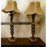 A pair of late 19thC Indian papier-mache Kashmiri decorated table lamps  16"h