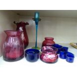 Glassware: to include Darlington Crystal cranberry coloured vases  largest 7"h
