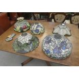 Four dissimilar Art Nouveau, Art Deco and Tiffany inspired coloured lead glazed lamp shades  mixed