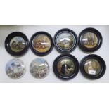 Eight Prattware lids  some framed  5"dia