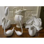19thC & later ceramics and glass swan themed ornaments: to include a Victorian creamware jug