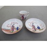 Two 18thC British porcelain saucers; and a cup decorated in Oriental taste